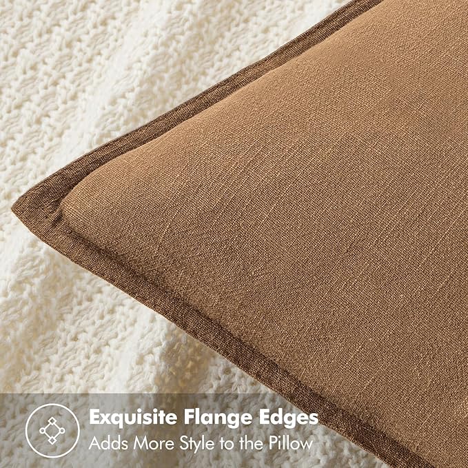 MIULEE Decorative Linen Pillow Covers 18x18 Inch Brown | Boho Farmhouse​ ​Fall - Image 2