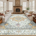RELEANY Area Rugs 10'x14' Washable Non-Slip, Floral Vintage Distress Print by RELEANY
