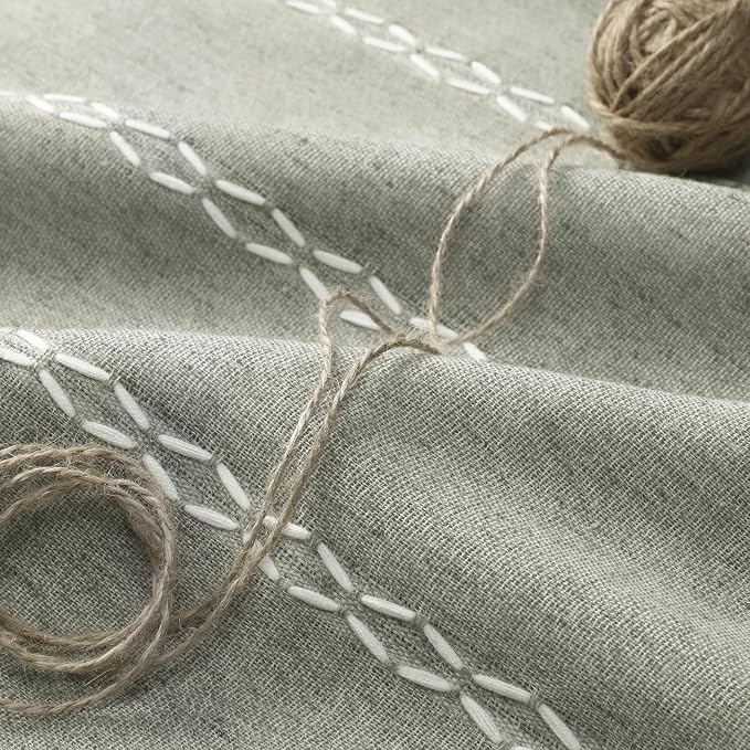 Boho Blackout Curtains 63 Inches Long Sage Green Linen Blend 2 Panels - Image 6