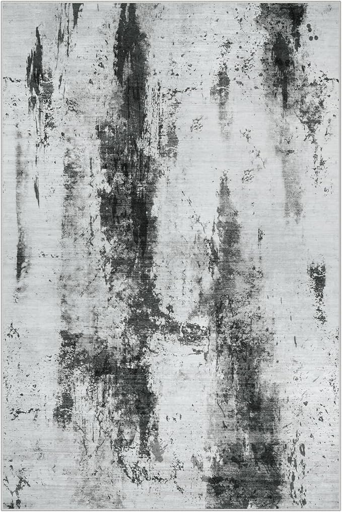 6x9 Area Rugs for Living Room: Washable Abstract Black White Grey Carpet | - Image 2