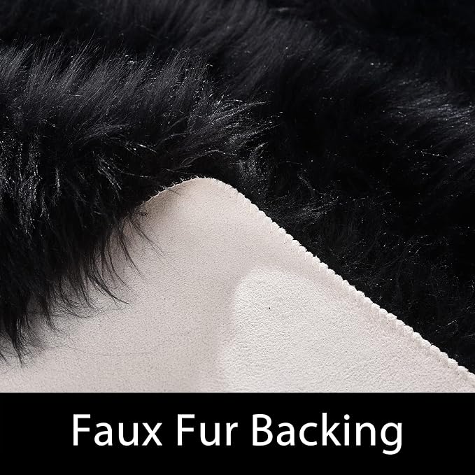 Latepis Black Faux Fur Round Rug 6.7ft Shag Sheepskin Rug - Image 3