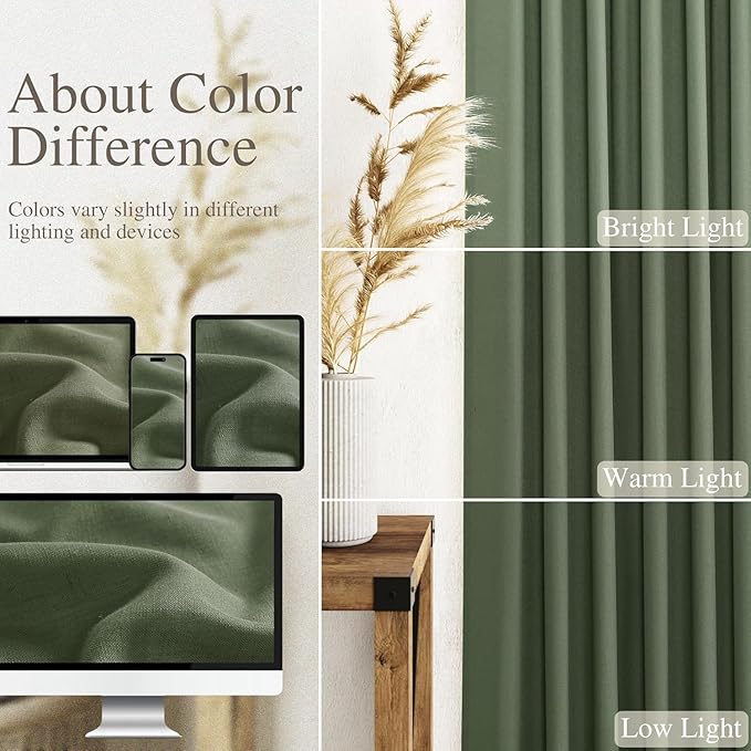 Linen Kitchen Curtains 30 Inches Long 2 Panels Olive Green Semi Sheer Short - Image 3