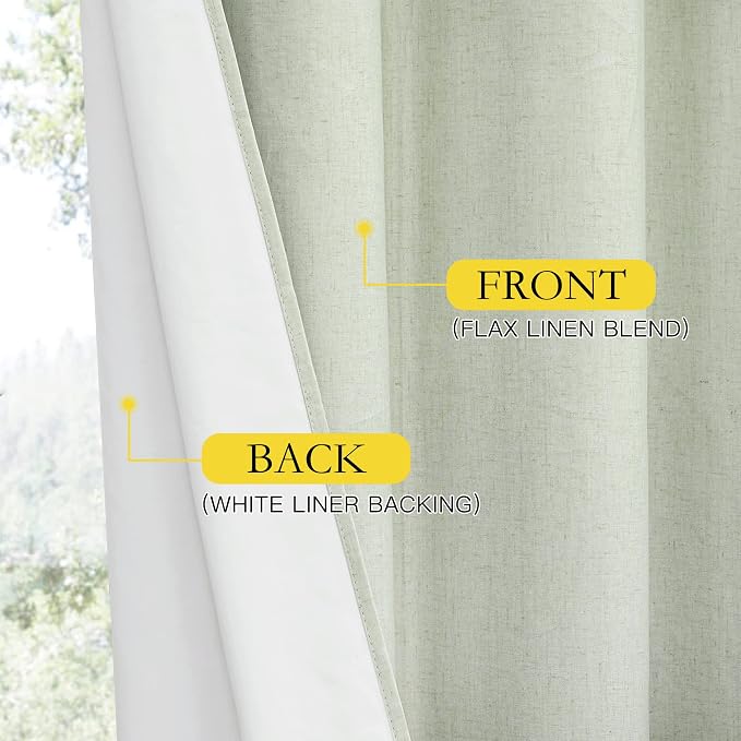 NICETOWN 100% Blackout Light Green Linen Curtains 90" Length - Image 6