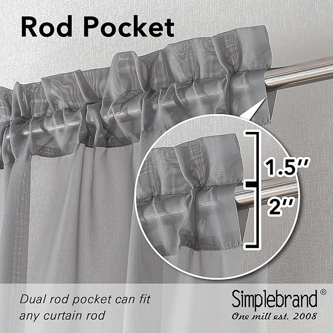 Simplebrand Grey Short Sheer Kitchen Tier Curtains 36/42 Inch Rod Pocket Cafe - Image 2