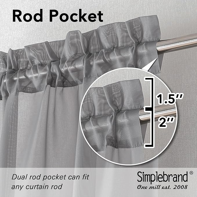 Simplebrand Grey Sheer Curtains 90 Inches Long, Light Filtering Rod Pocket - Image 5