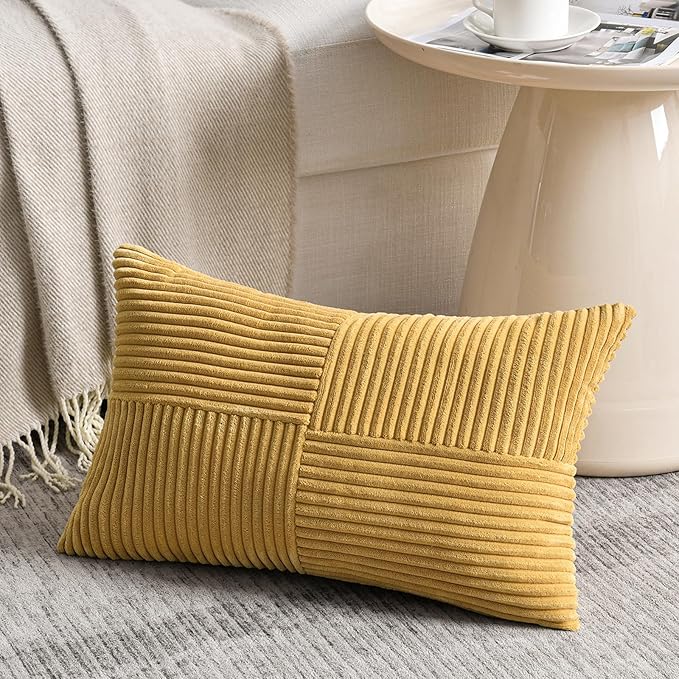 Fancy Homi 2 Packs Mustard Yellow Lumbar Decorative Throw Pillow Covers 12x20 - Image 2