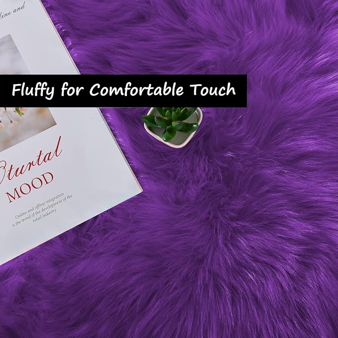 Goolela Purple Fluffy Sheepskin Rug 4x6 - Image 4