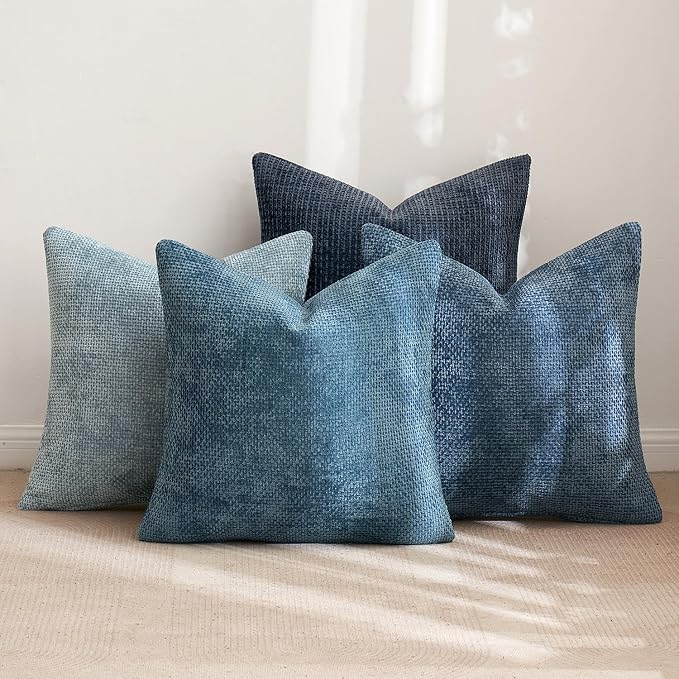 MIULEE Decorative Chenille Euro Pillow Covers Blue Series 24x24 Pack of 4 | - Image 3