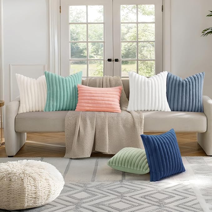 decorUhome Summer Cozy Faux Fur Throw Pillow Covers 26x26 Set of 2 Decorative - Image 6