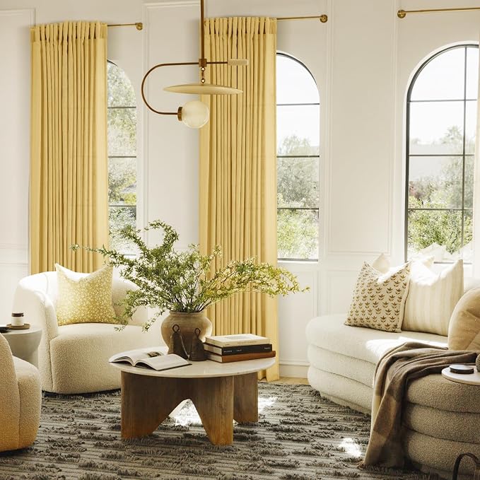 Gold Curtains for Living Room Back Tab Modern Farmhouse Semi Sheer Curtains 96 - Image 5
