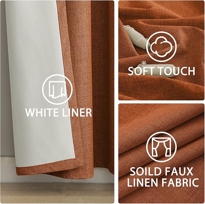 Yakamok Burnt Orange Linen Curtains 63 Inches Long - Image 6