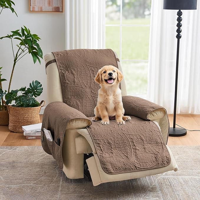 Toffee Quilted TV Recliner Covers, Medium Recliner Chair Covers, Lazy Boy Chair by Pamhaven