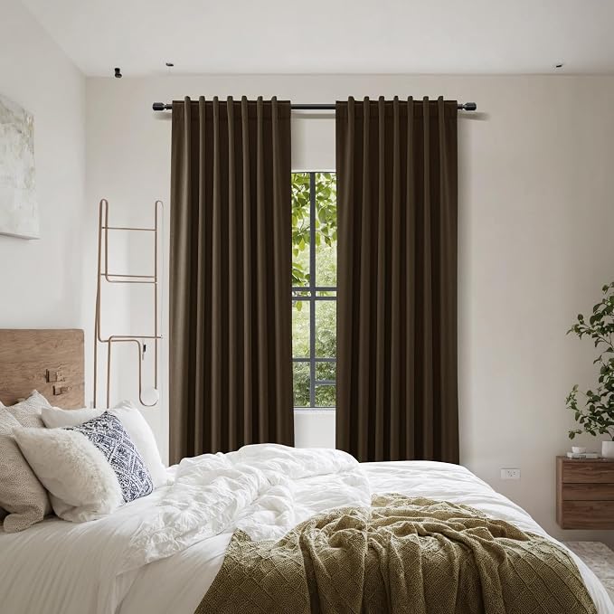 Guken Chocolate 100% Blackout Linen Curtains 102 Inch Length 2 Panels Set - Image 8