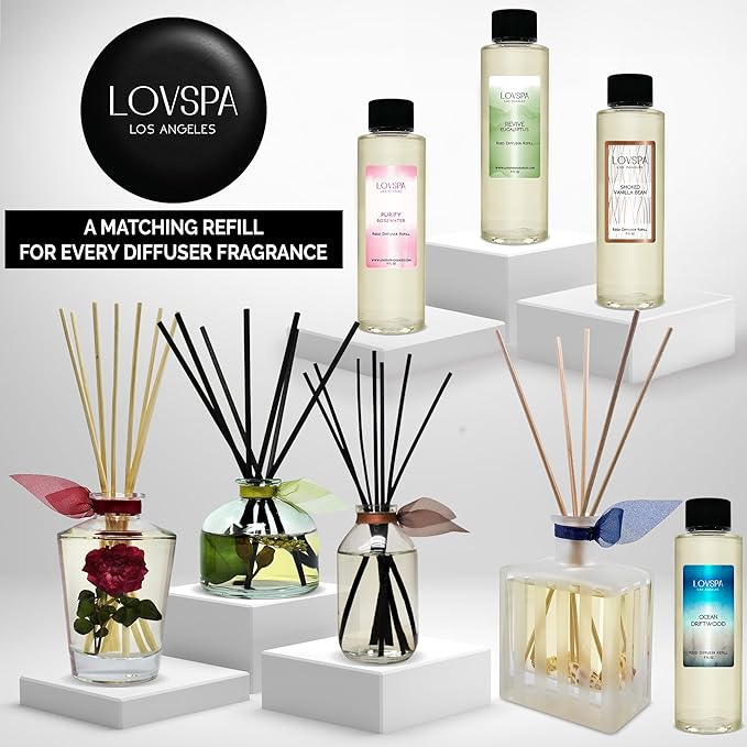 LOVSPA Reed Diffuser Set, Velvet Rose Scented Oil Diffuser with Sticks, Home Fragrance Accessories for Bathroom Shelf Decor, Aroma Diffusers for Home or Office Desk, USA Made