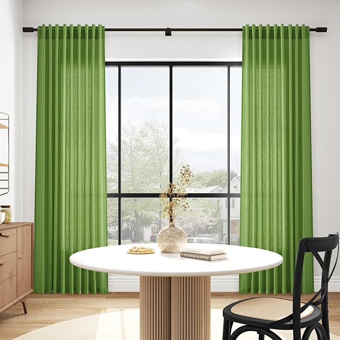 Nanspring Lime Green Linen Blend Light Filtering Back Tab Curtains 108 Inches - Image 6
