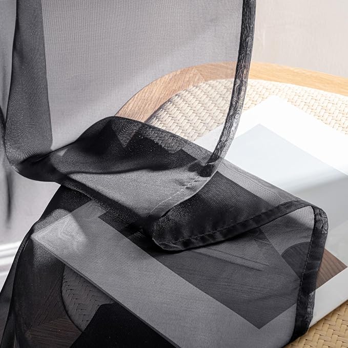MIULEE Black Sheer Curtains 84 Inches Long 4 Panels 54 x 84 Inches | Light - Image 7