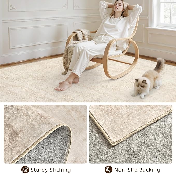 8x10 Area Rugs for Living Room: Vintage Boho Neutral Washable Rug Indoor Soft - Image 4
