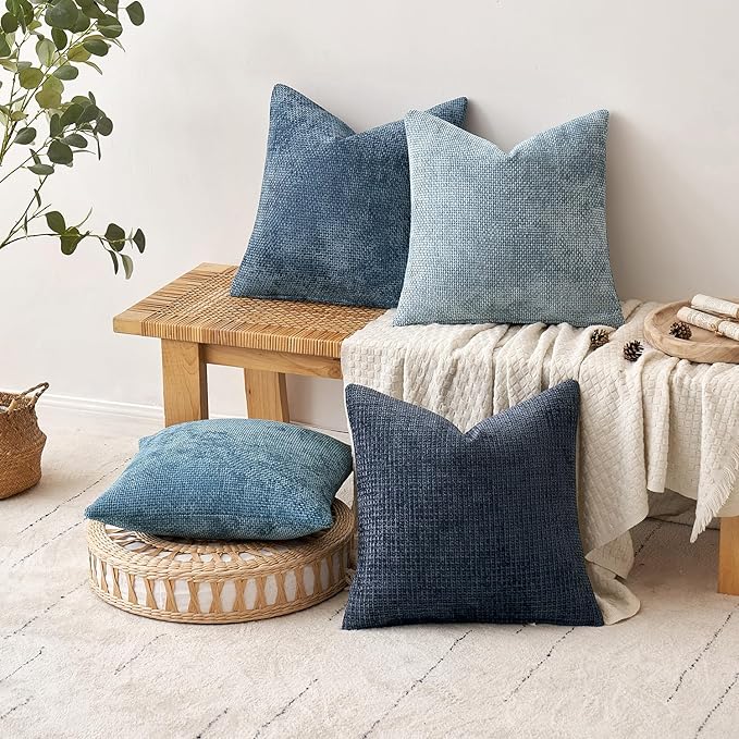MIULEE Soft Decorative Chenille Pillow Covers Blue Series 20x20 Pack of 4 | - Image 5