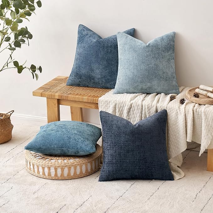 MIULEE Decorative Chenille Euro Pillow Covers Blue Series 22x22 Pack of 4 | - Image 4