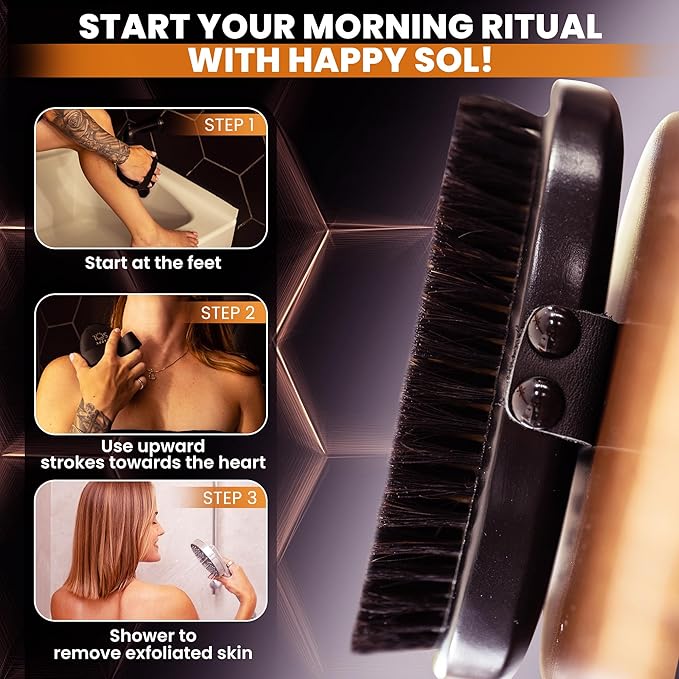 Copper Body Brush - Dry Brushing Body Brush with Ion Charged Copper Bristles, Glowing Skin, Lymphatic Drainage and Blood Circulation Improvement
