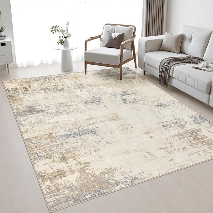 Area Rug Living Room: 5x5 Modern Washable Soft Carpet Beige Brown | by FXRHLP