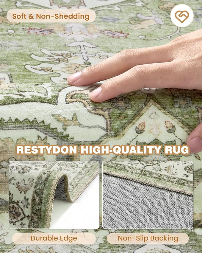 Runner Rug 2x8 Runners for Hallways Washable Rugs, Light Green | Vintage - Image 7