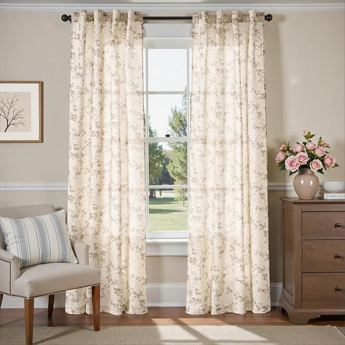 Lazzzy Floral Linen Curtains Farmhouse Extra Long Curtain - Image 2