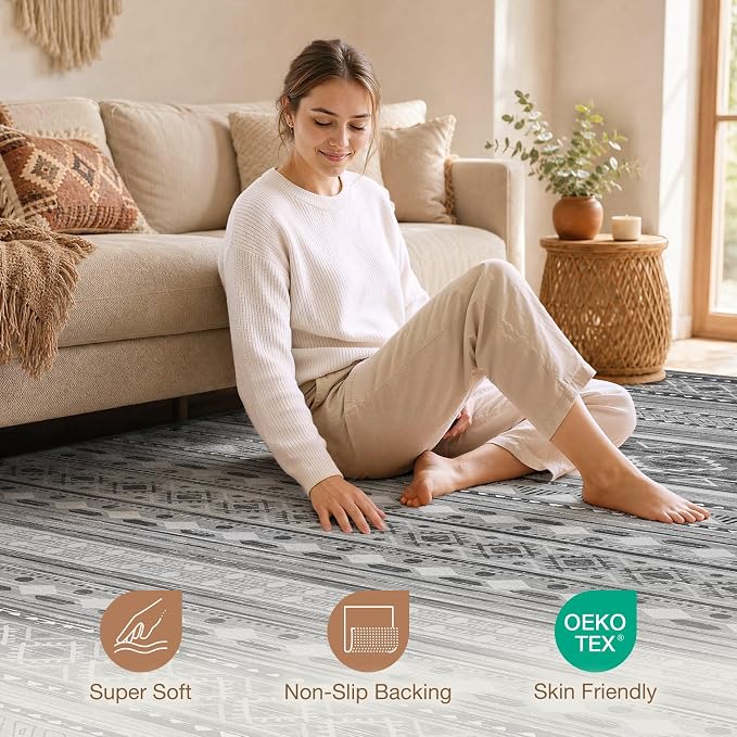 cotiled Boho 5x8 Area Rugs for Living Room: Soft Moroccan Washable Rug | Solve - Image 4