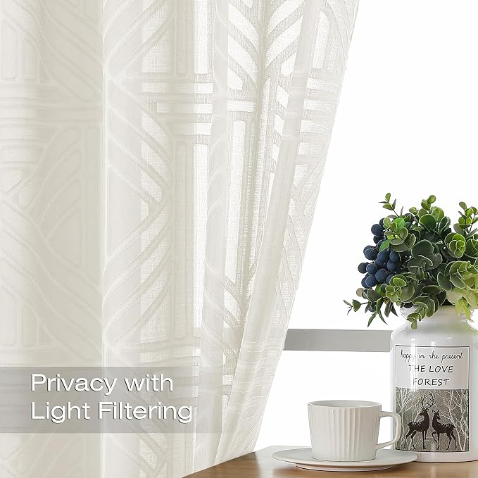 Simplebrand Ivory Sheer Curtains 72 Inch Length 2 Panels - Image 2