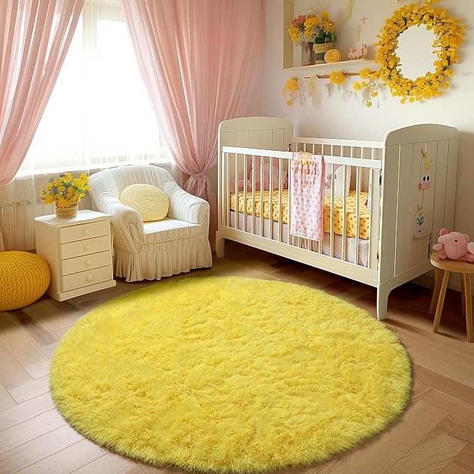 Amdrebio Yellow Round Circle Area Rug 5Ft - Image 7