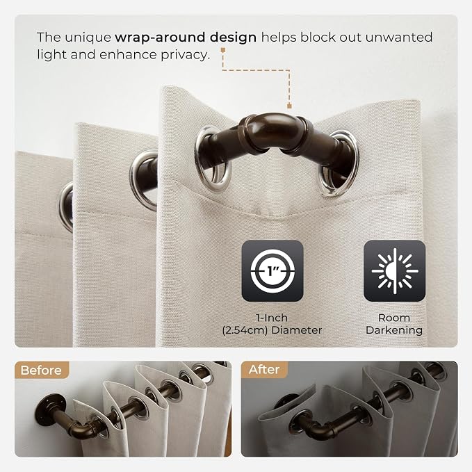 Zeerobee Curtain Rods for Windows 72 to 144, 1 Inch Industrial Wrap Around - Image 3