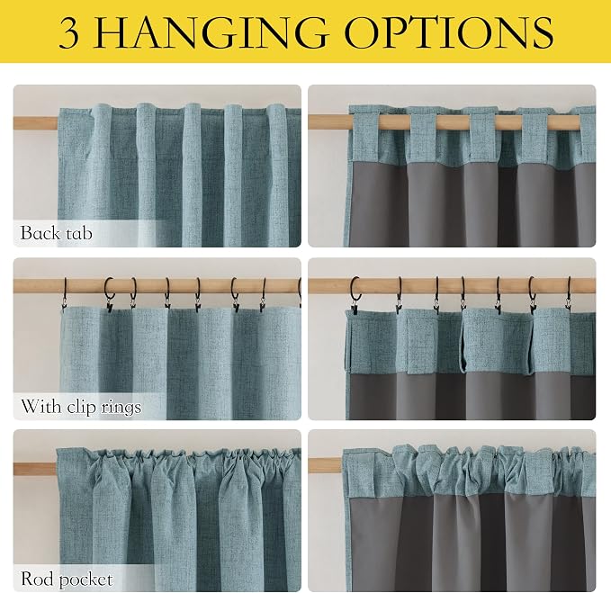 NICETOWN Skylark Blue Blackout Linen Curtains 95" Long, Rod Pocket Back Tab - Image 5