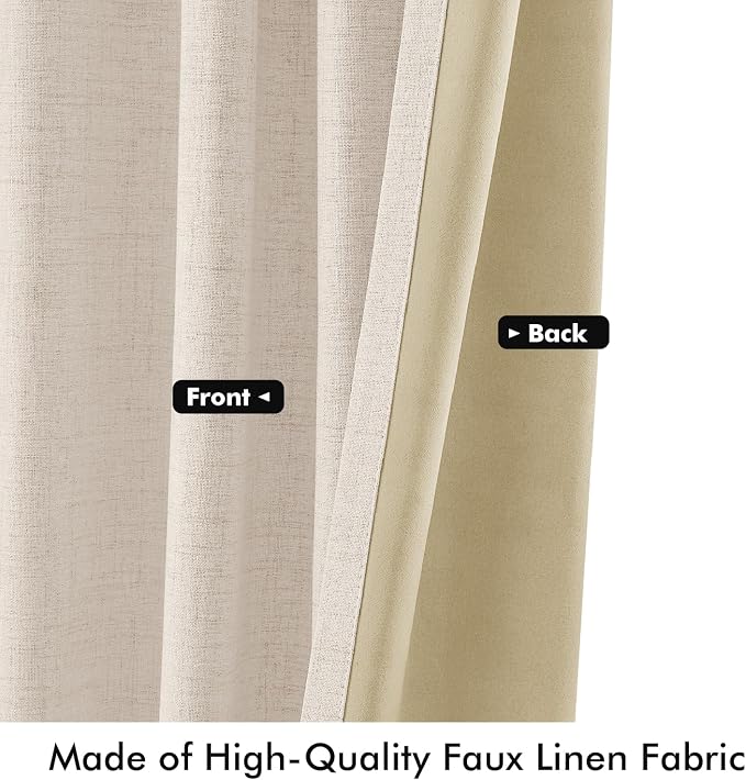 MIULEE 100% Blackout Linen Curtains 42 x 96 Inch Cream Beige 2 Panels | Thermal - Image 6