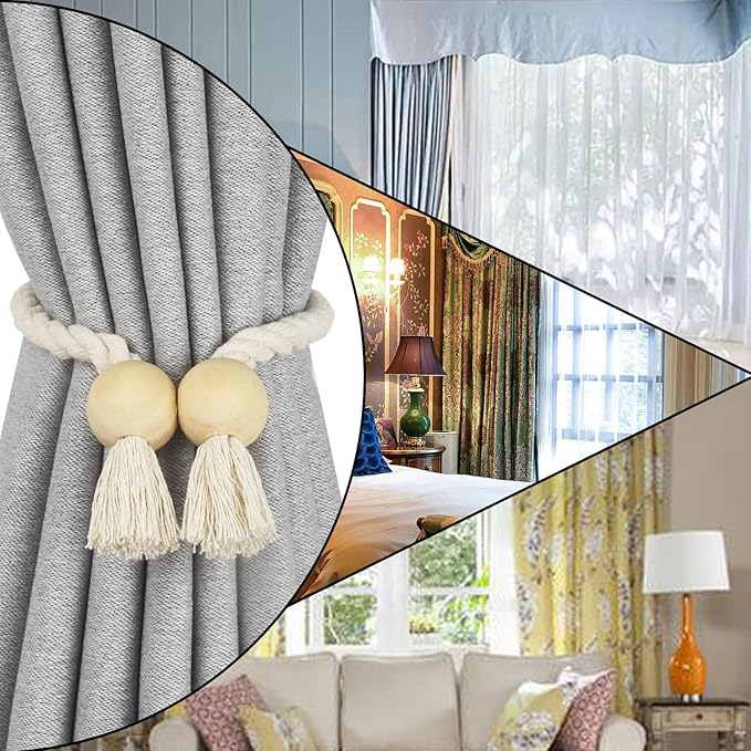 2 Pack Magnetic Curtain Tiebacks Cotton Hand Woven Tie Back Decorative Rope - Image 6