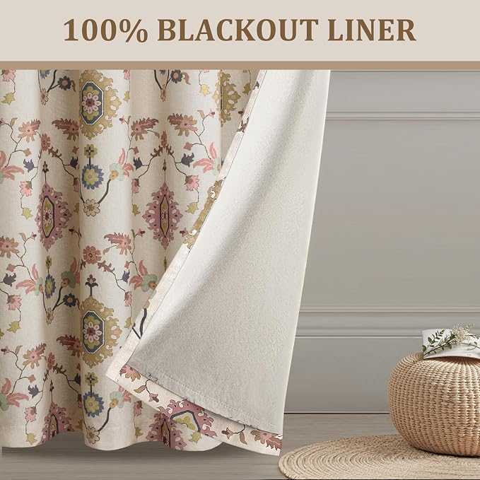 Boho Floral 100% Grommet Blackout Curtains 90 Inch 2 Panels | Colorful Bohemian - Image 3