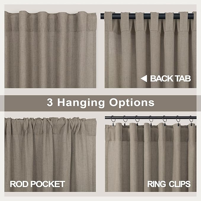 Extra Long Curtains 2 Panels Set Dark Taupe Linen Curtains 108 inches Long - Image 4
