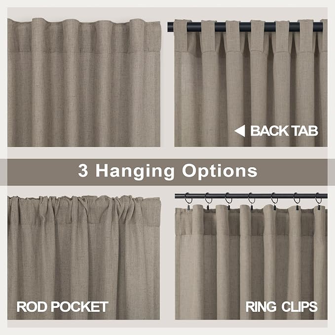 Pitalk Taupe Short Linen Curtain Living Room Back Tab Rod Pocket Lightweight - Image 4