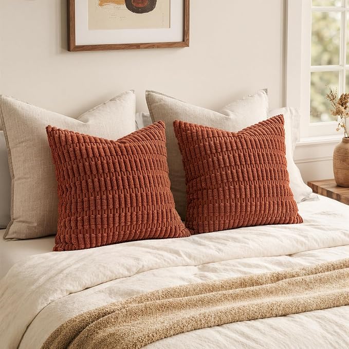 MIULEE Fall Corduroy Decorative Throw Pillow Covers 12x12 Rust Pack of 2 | - Image 7