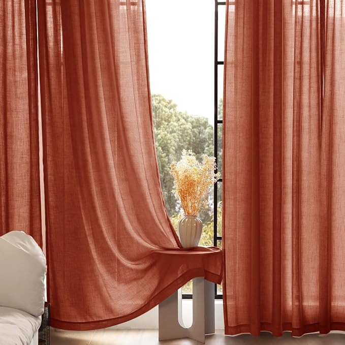 108 inch Linen Terracotta Curtains 2 Panels - Image 5