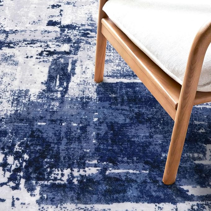 KOZYFLY Modern Abstract Area Rugs 5x7 Navy Blue Machine Washable Thin Rug - Image 7
