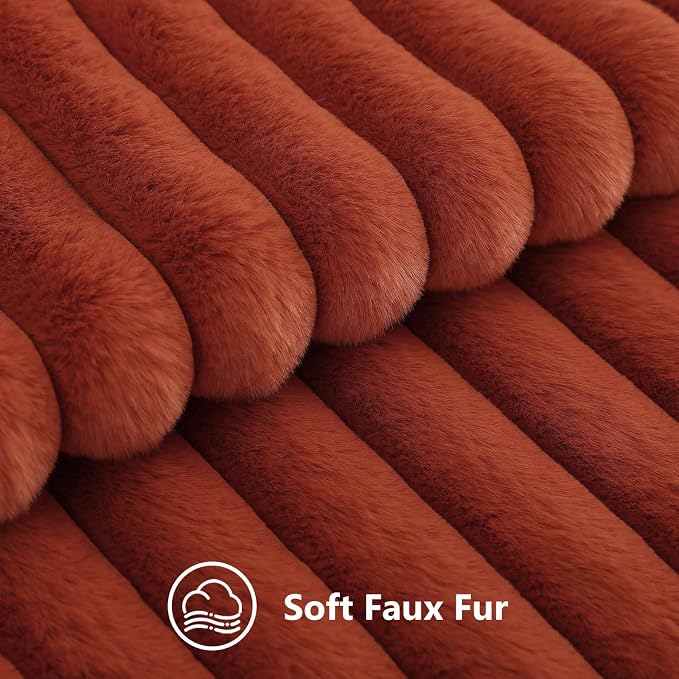 decorUhome Fall Faux Fur Throw Pillow Covers 24x24 Set of 2 Rust | Decorative - Image 2