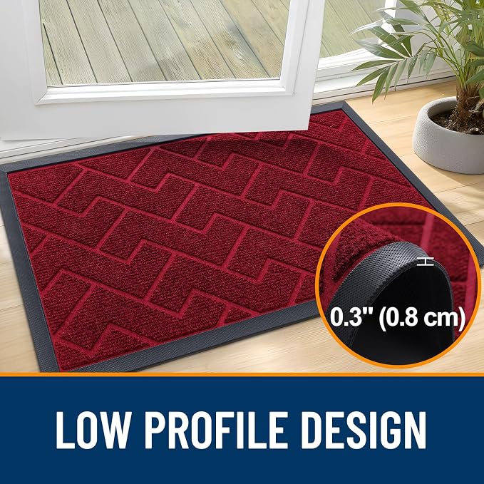 OLANLY Front Door Mat Outside 47x32, All-Season Absorbent Rubber Doormat | Wine - Image 4