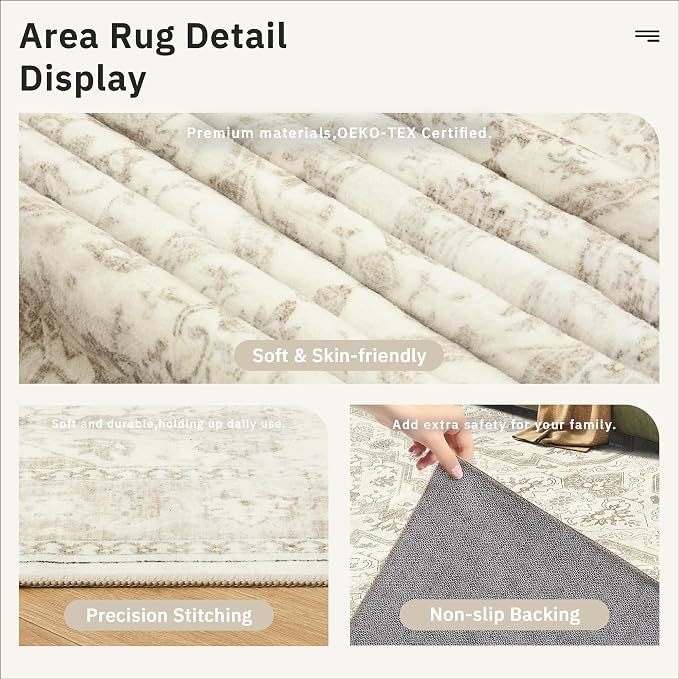 Soalmost 5x8 Area Rug Low Pile Washable Trendy Faded Style Rug, Foldable Stain - Image 6