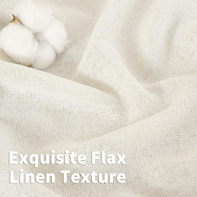 YoungsTex Ivory Linen Semi Sheer Curtains 48 Inch Length 2 Panels Set | Light - Image 4