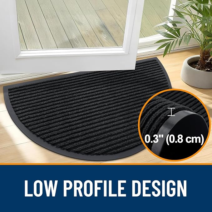 OLANLY Half Circle Front Door Mat 33x21, Waterproof Heavy-Duty Doormat | Black - Image 4