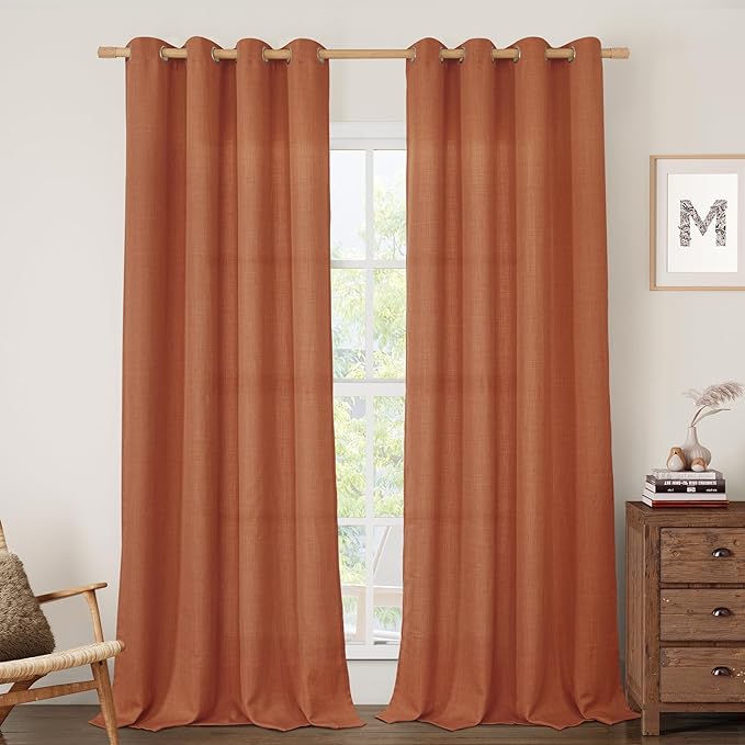 Terracotta Linen Boho Curtains 84 inch Length by LAMIT
