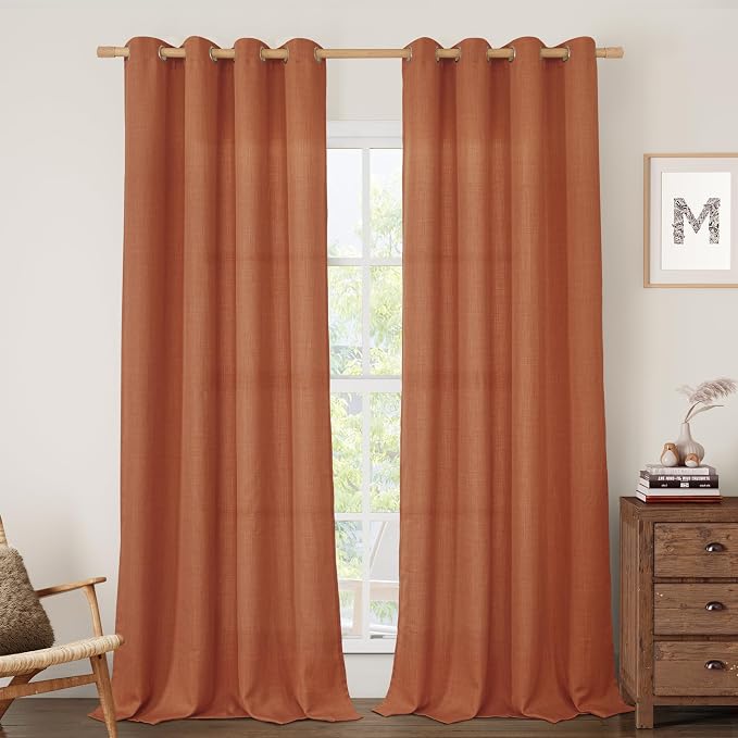 95 Inch Long Terracotta Linen Sheer Curtains by LAMIT