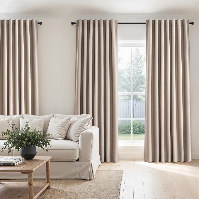 Natural Beige blackout curtains 84 inch Long 2 Panels 100% Blackout Linen - Image 7