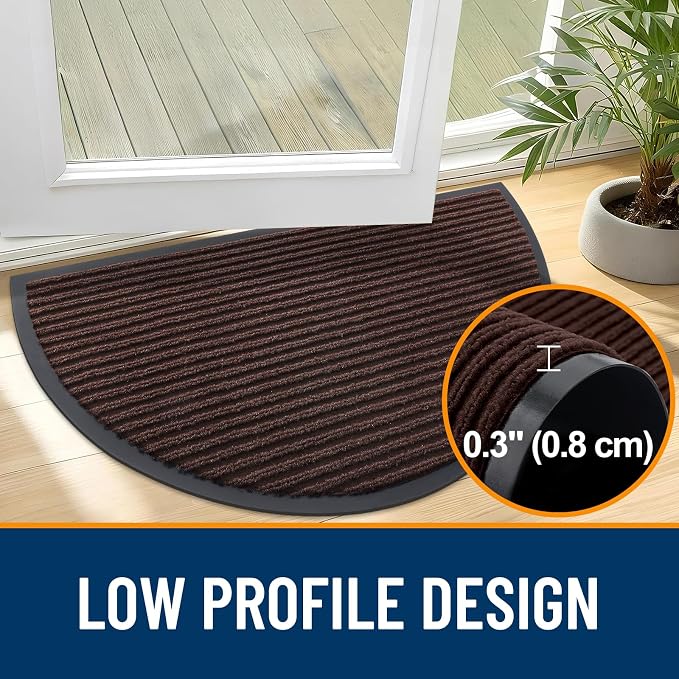 OLANLY Half Circle Front Door Mat 40x32, Waterproof Heavy-Duty Doormat | Brown - Image 4