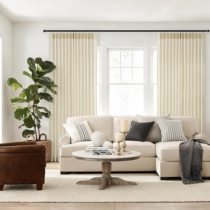 Topfinel Cream Pinch Pleated Linen Curtains 84 Inch Length 2 Panels - Image 3
